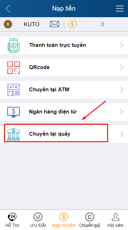 hướng dẫn nạp tiền kubet77