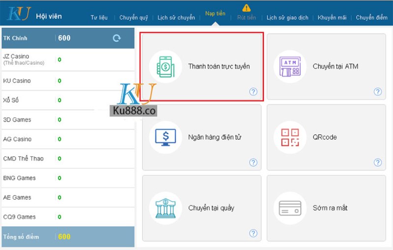 Kucasino hướng dẫn - chọn thanh toán trực tuyến