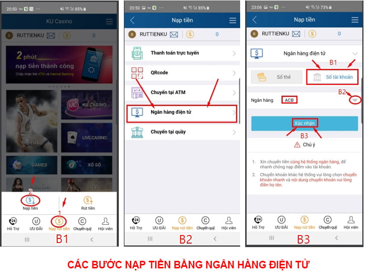 Hướng dẫn giao dịch nạp tiền tại KUBET