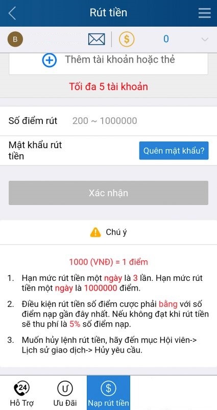 Cách rút tiền tại KUBET