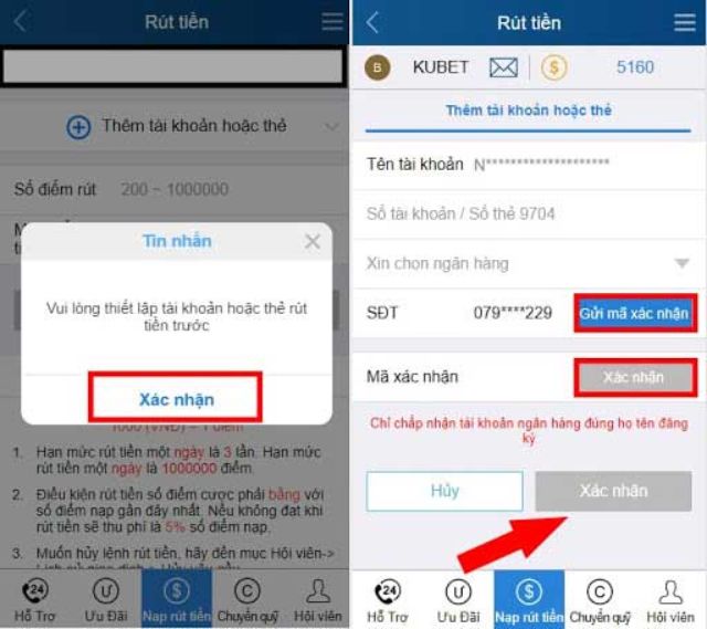 Cách rút tiền KUBET trên điện thoại