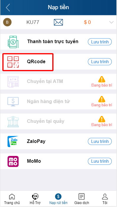 Thanh toán trực tuyến Kubet777